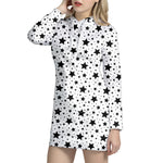 White And Black Star Pattern Print Hoodie Dress