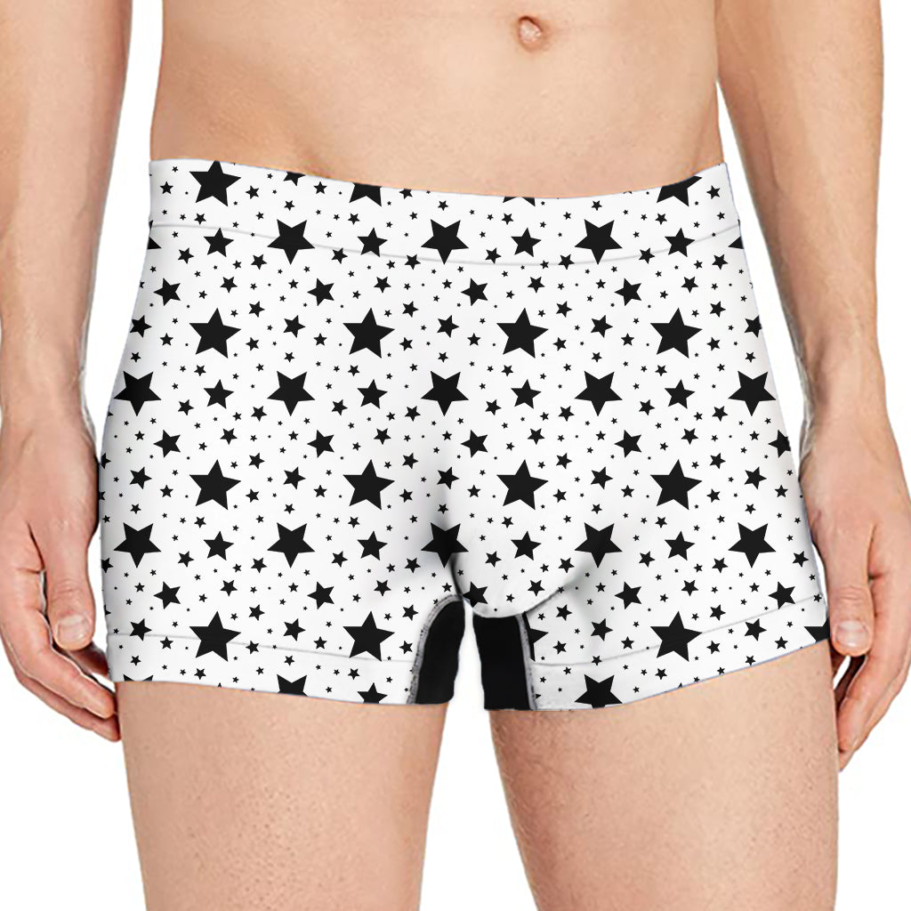White And Black Star Pattern Print Men's Boxer Briefs