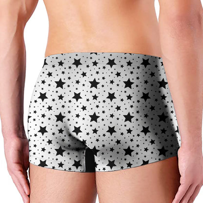 White And Black Star Pattern Print Men's Boxer Briefs