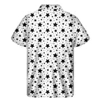 White And Black Star Pattern Print Men's Short Sleeve Shirt