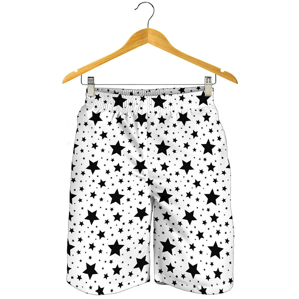 White And Black Star Pattern Print Men's Shorts