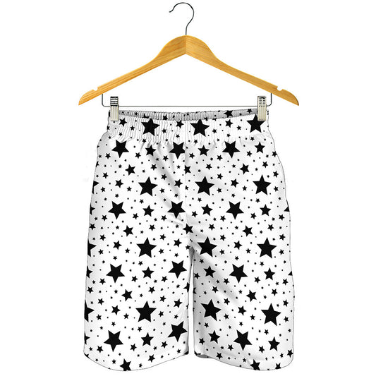 White And Black Star Pattern Print Men's Shorts