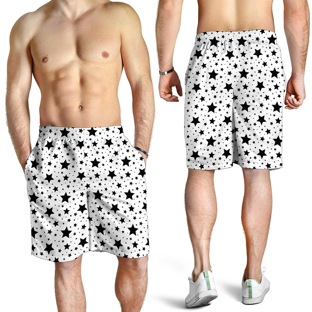 White And Black Star Pattern Print Men's Shorts