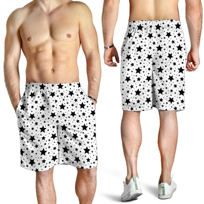White And Black Star Pattern Print Men's Shorts