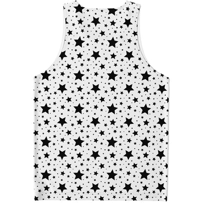White And Black Star Pattern Print Men's Tank Top