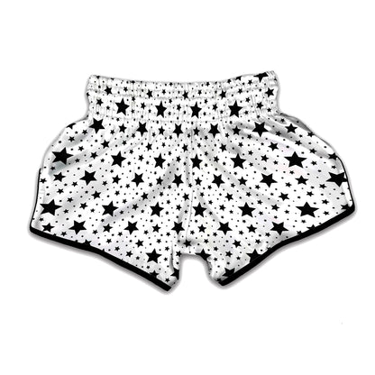 White And Black Star Pattern Print Muay Thai Boxing Shorts