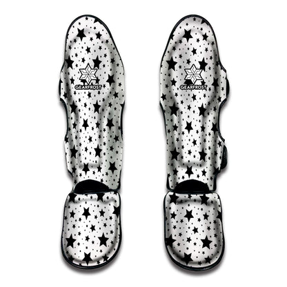 White And Black Star Pattern Print Muay Thai Shin Guard