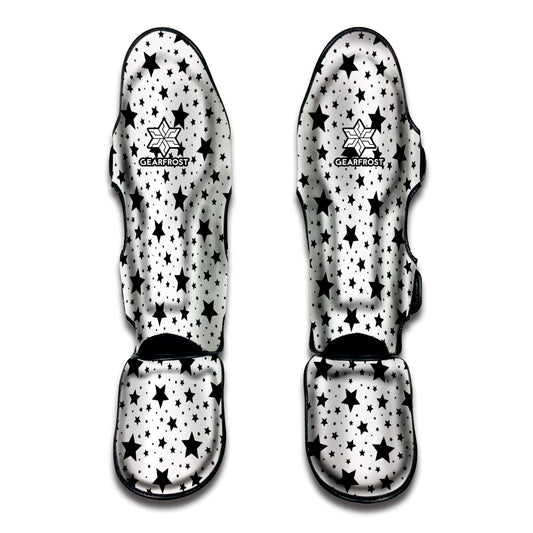 White And Black Star Pattern Print Muay Thai Shin Guard