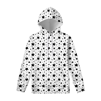 White And Black Star Pattern Print Pullover Hoodie