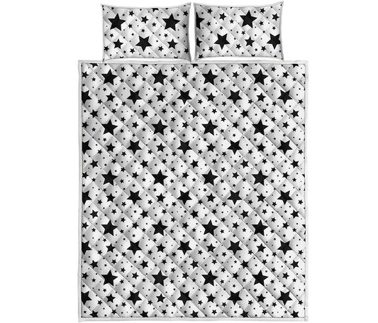 White And Black Star Pattern Print Quilt Bed Set