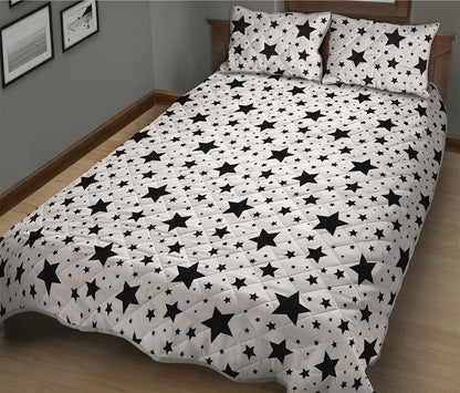 White And Black Star Pattern Print Quilt Bed Set