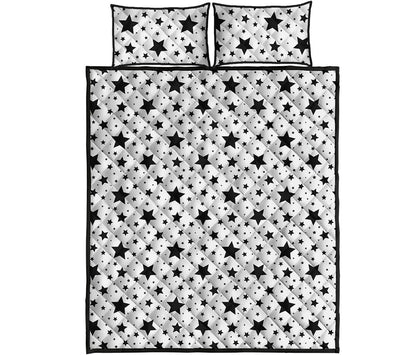 White And Black Star Pattern Print Quilt Bed Set