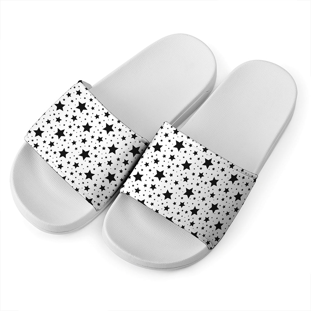 White And Black Star Pattern Print White Slide Sandals