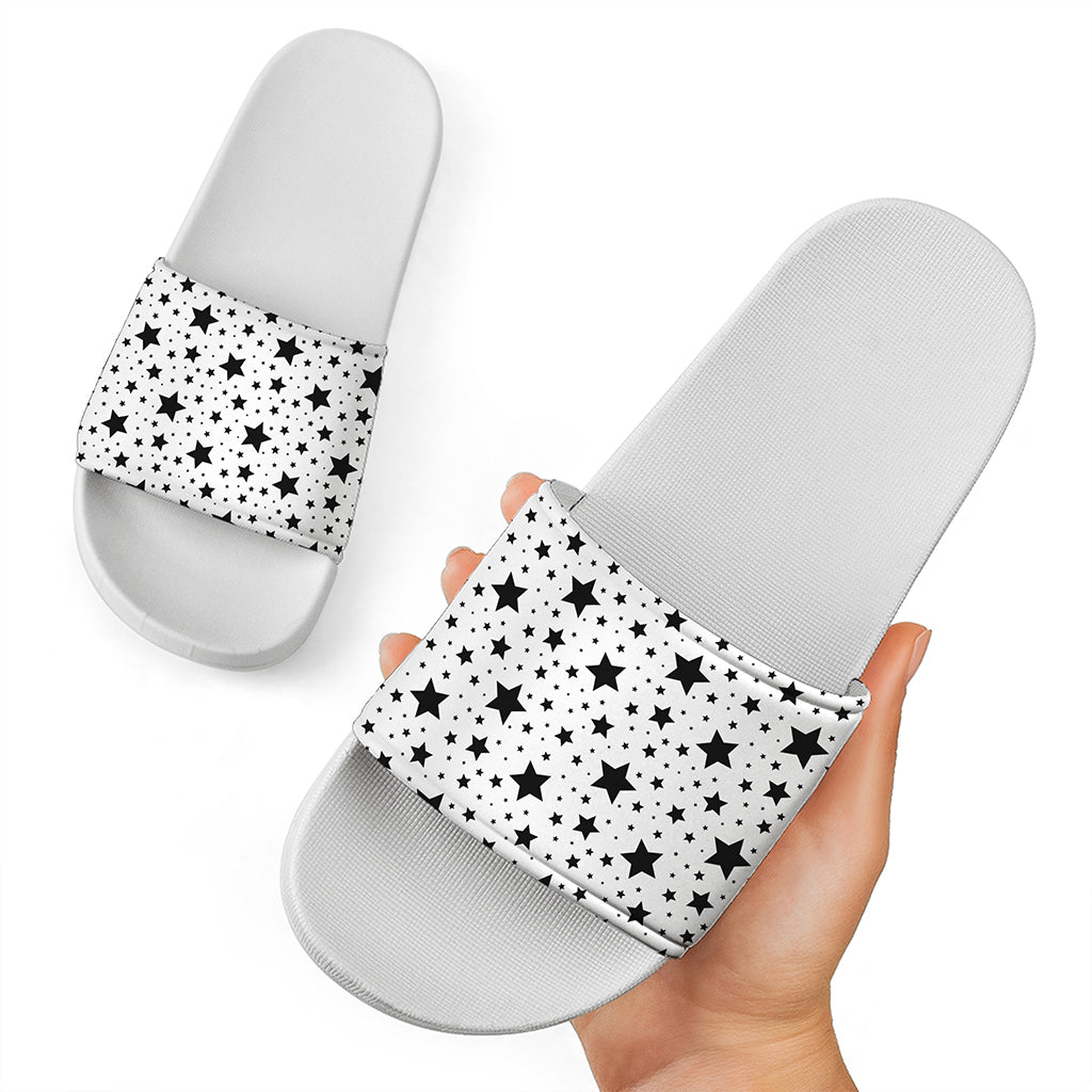 White And Black Star Pattern Print White Slide Sandals