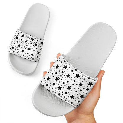 White And Black Star Pattern Print White Slide Sandals