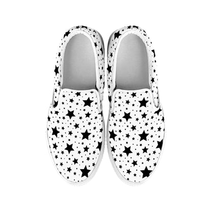 White And Black Star Pattern Print White Slip On Shoes