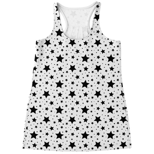 White And Black Star Pattern Print Women's Racerback Tank Top