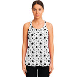 White And Black Star Pattern Print Women's Racerback Tank Top