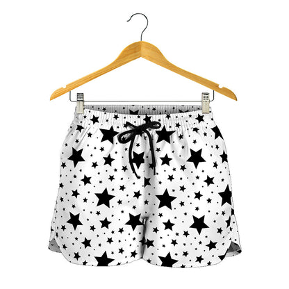 White And Black Star Pattern Print Women's Shorts