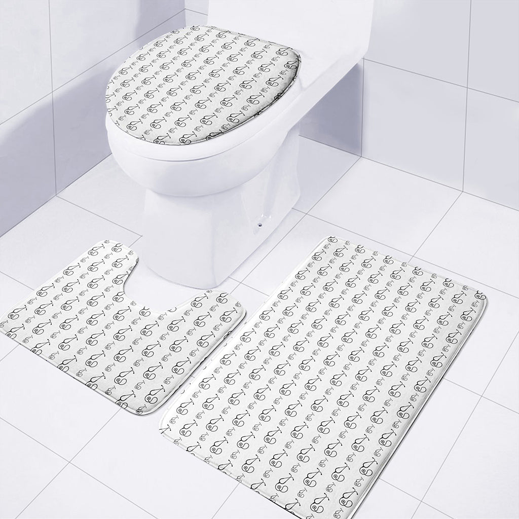 White And Black Stethoscope Print 3 Piece Bath Mat Set