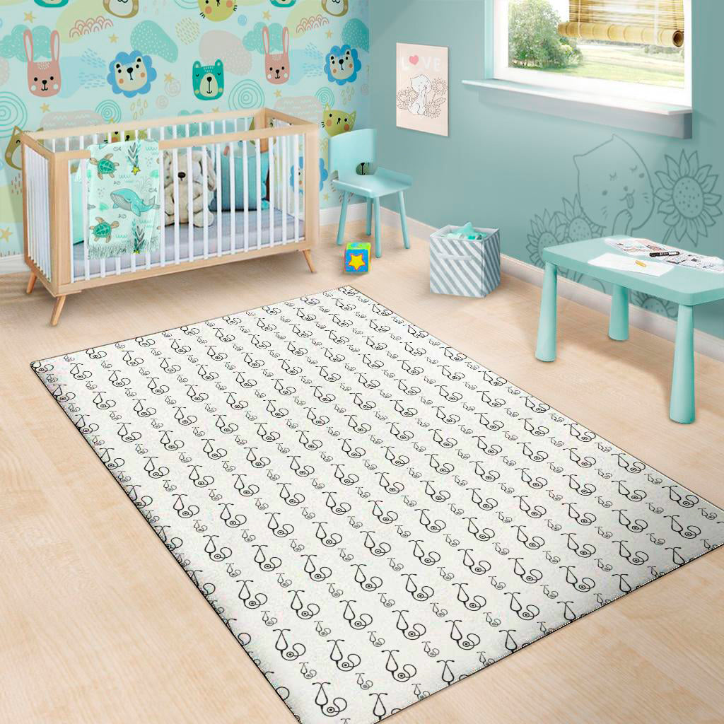 White And Black Stethoscope Print Area Rug