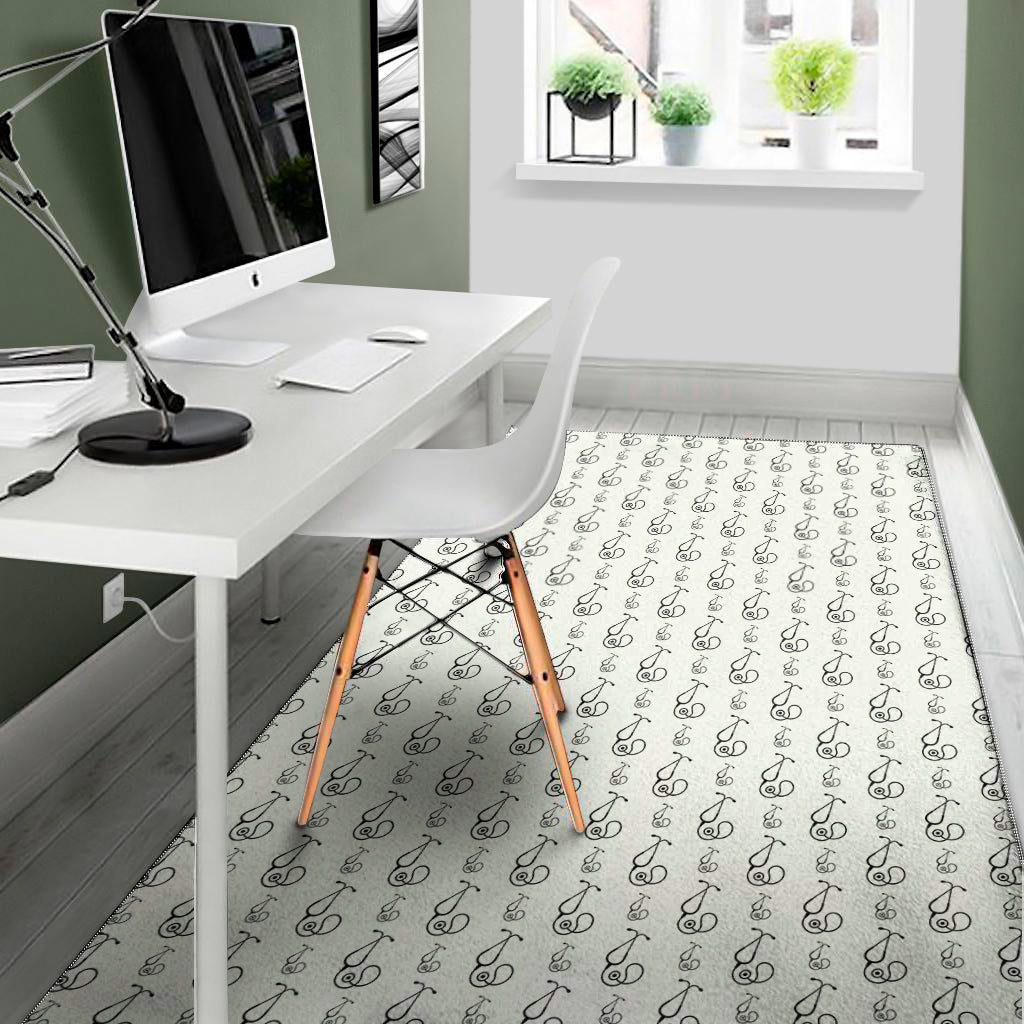White And Black Stethoscope Print Area Rug