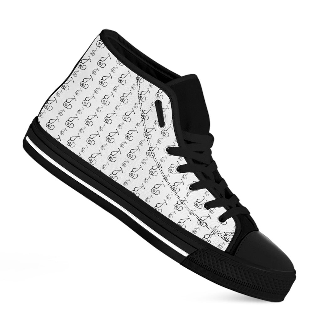 White And Black Stethoscope Print Black High Top Shoes