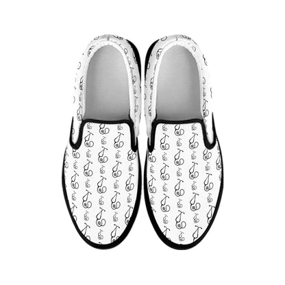 White And Black Stethoscope Print Black Slip On Shoes