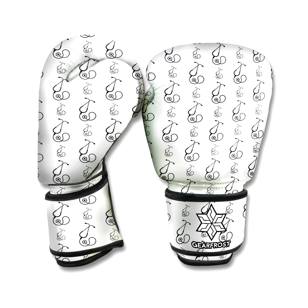 White And Black Stethoscope Print Boxing Gloves
