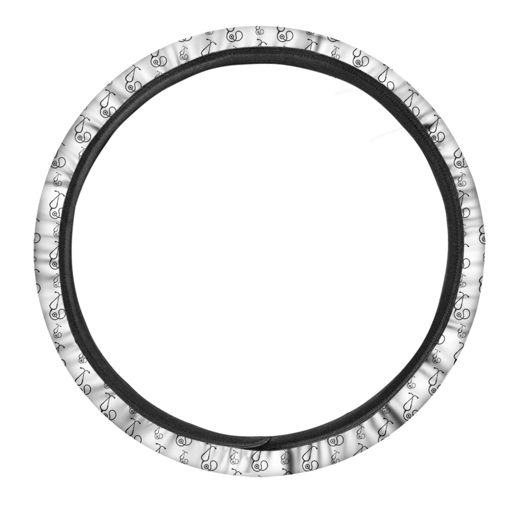 White And Black Stethoscope Print Car Steering Wheel Cover