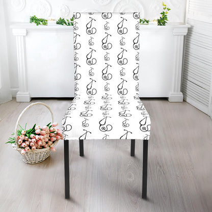 White And Black Stethoscope Print Dining Chair Slipcover