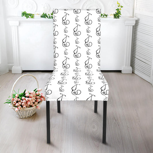 White And Black Stethoscope Print Dining Chair Slipcover