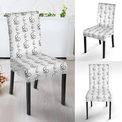 White And Black Stethoscope Print Dining Chair Slipcover