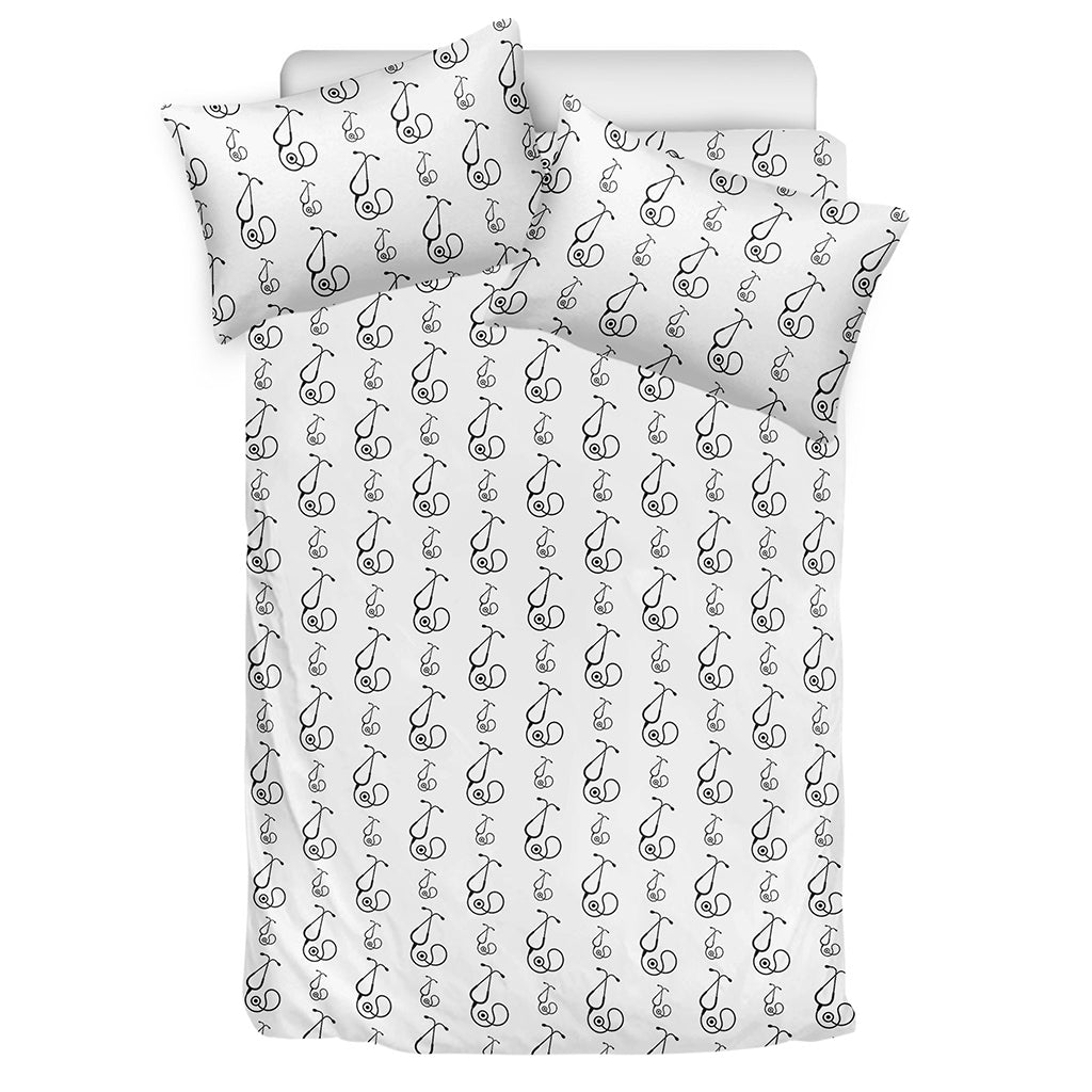 White And Black Stethoscope Print Duvet Cover Bedding Set