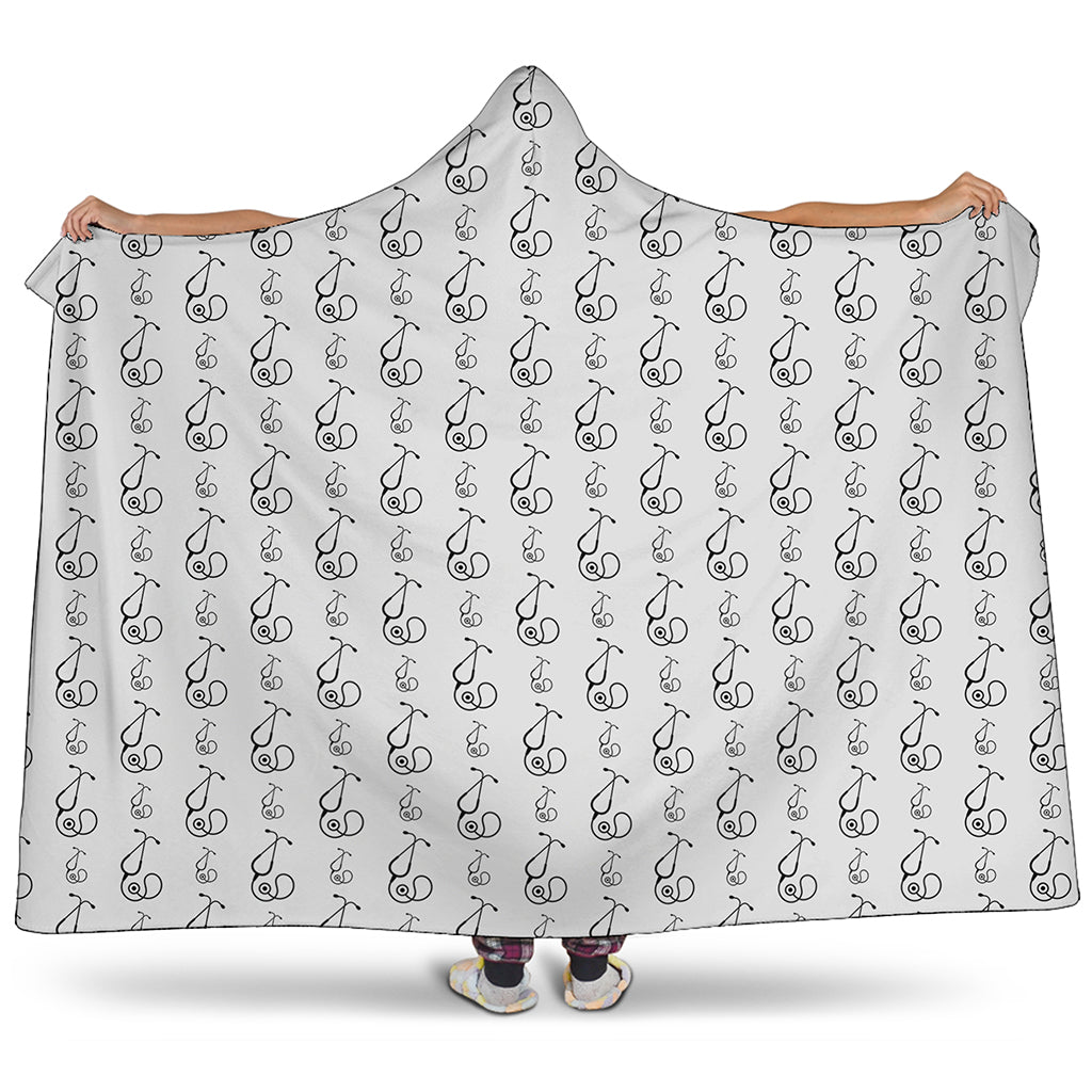 White And Black Stethoscope Print Hooded Blanket