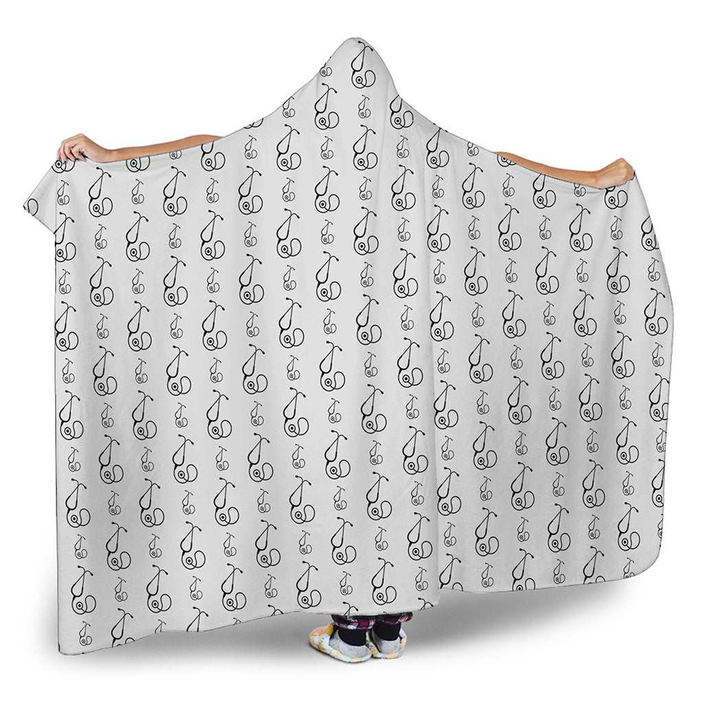 White And Black Stethoscope Print Hooded Blanket