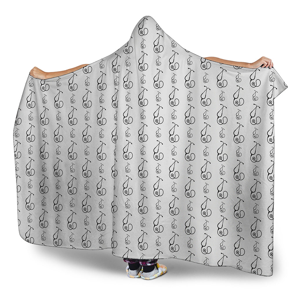 White And Black Stethoscope Print Hooded Blanket