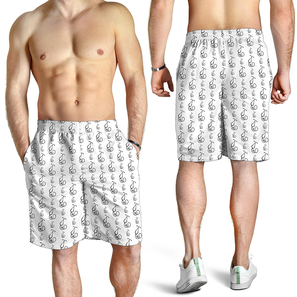 White And Black Stethoscope Print Men's Shorts