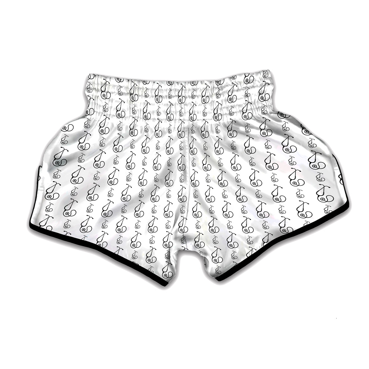 White And Black Stethoscope Print Muay Thai Boxing Shorts
