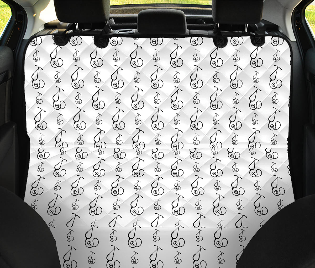 White And Black Stethoscope Print Pet Car Back Seat Cover