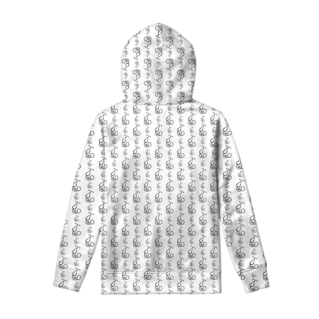 White And Black Stethoscope Print Pullover Hoodie