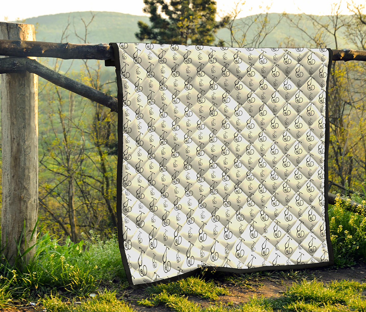 White And Black Stethoscope Print Quilt
