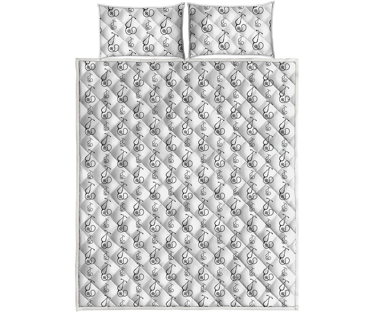 White And Black Stethoscope Print Quilt Bed Set