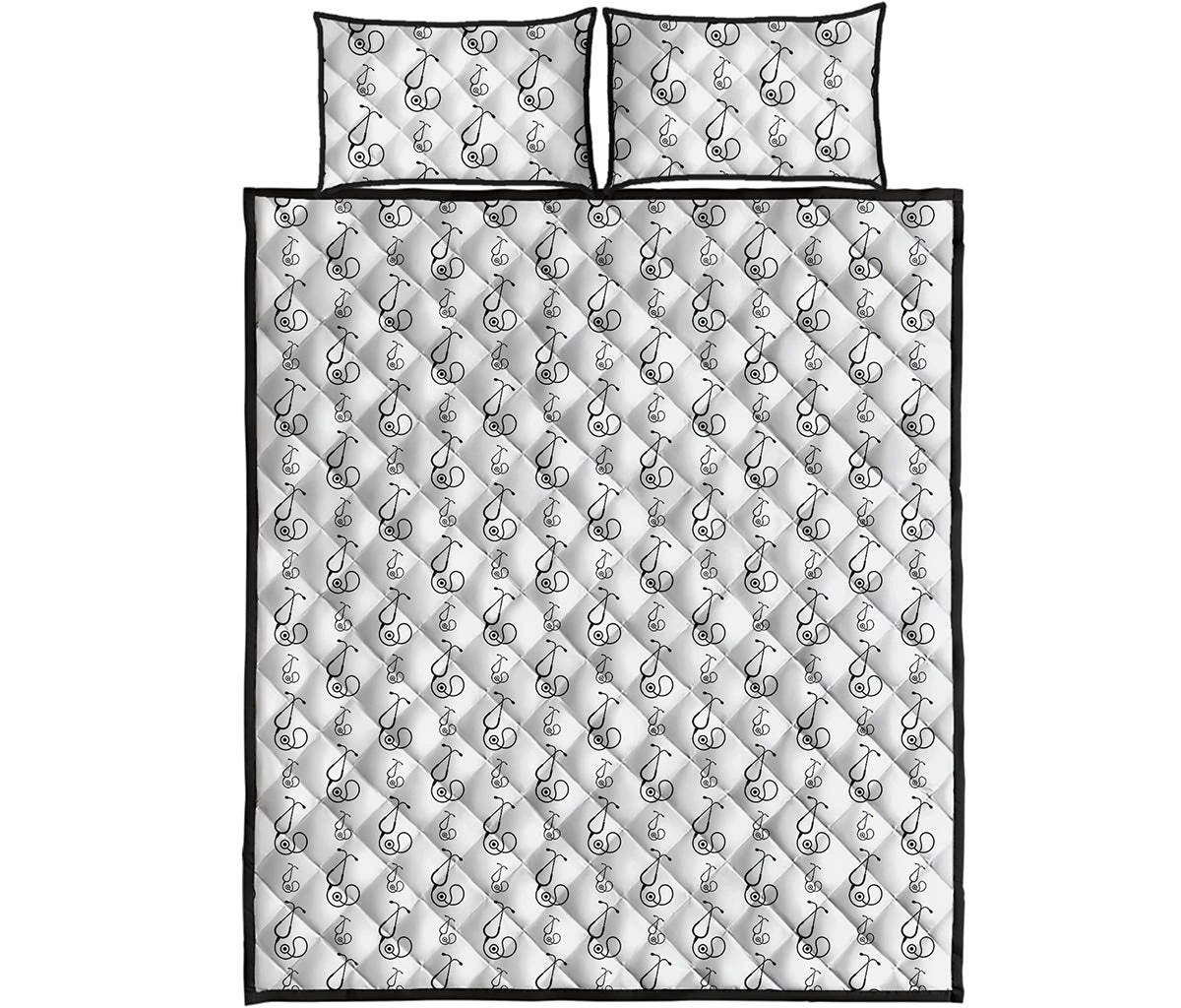 White And Black Stethoscope Print Quilt Bed Set
