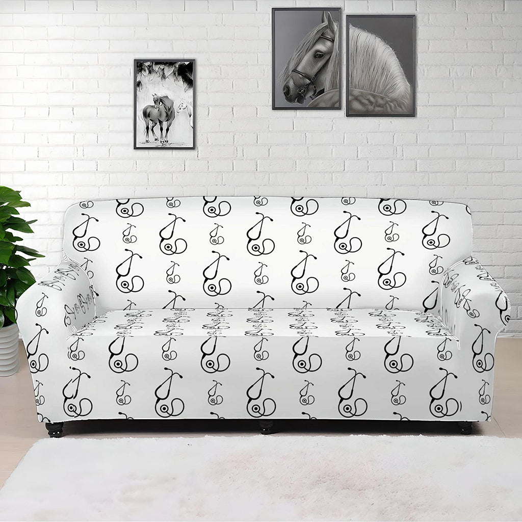 White And Black Stethoscope Print Sofa Cover