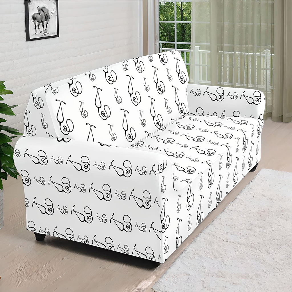 White And Black Stethoscope Print Sofa Cover