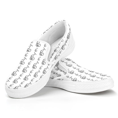 White And Black Stethoscope Print White Slip On Shoes