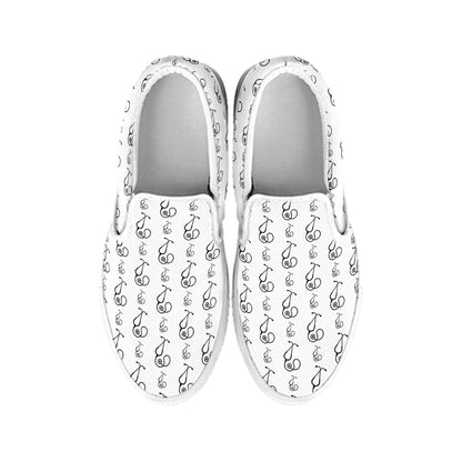 White And Black Stethoscope Print White Slip On Shoes