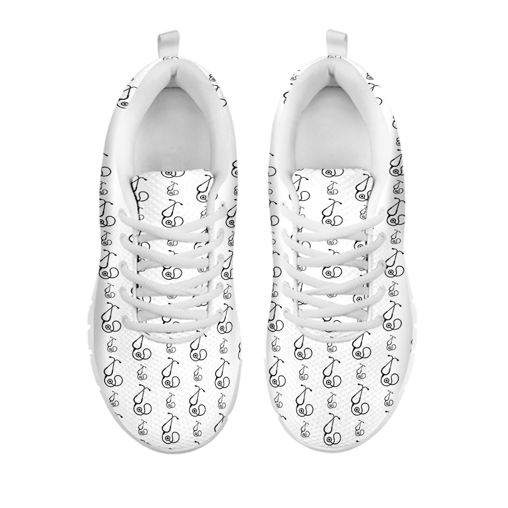White And Black Stethoscope Print White Sneakers