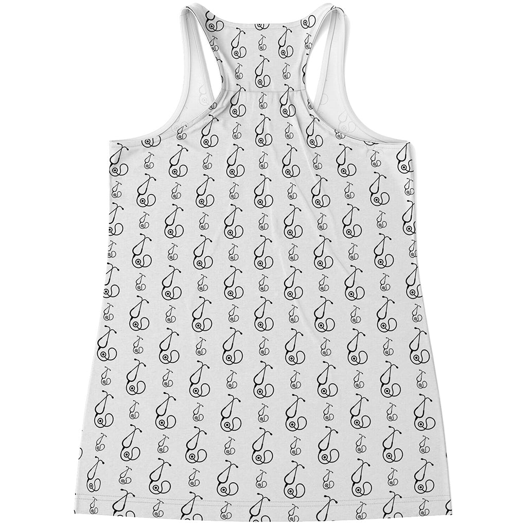 White And Black Stethoscope Print Women's Racerback Tank Top
